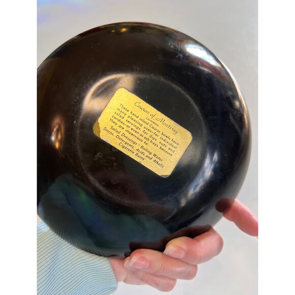 Vintage Couroc of Monterey Owl Inlay Bowl | MCM Black Resin Serving Dish 7.5" - Picture 2 of 9